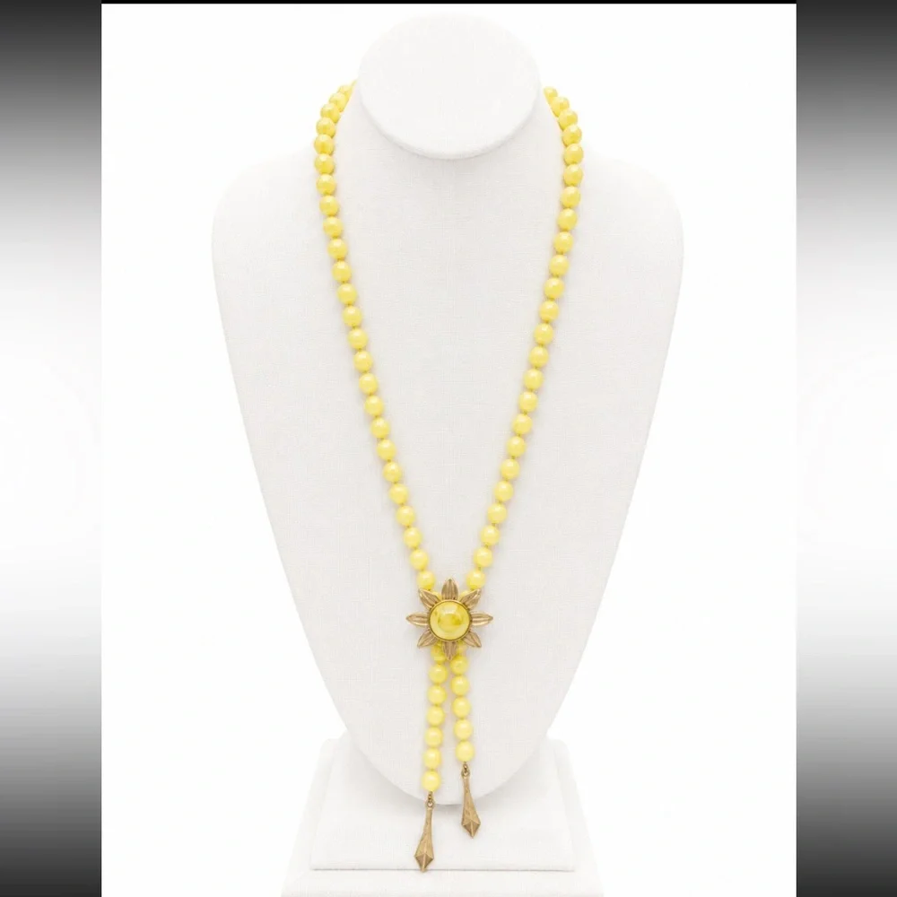 Yellow Beaded Sun Pendant Bola Necklace